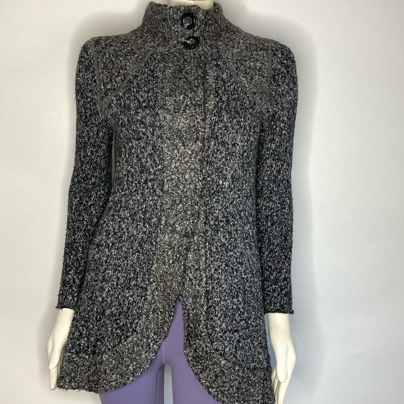prAna Angelica Cardigan Sweater Womens SmallHeathered Gray Long 1/3 Snap Mohair - Picture 3 of 8